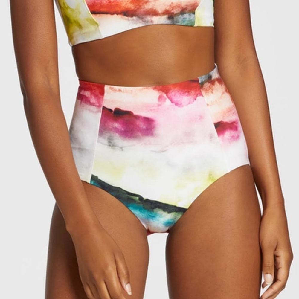 Calia Power Sculpt High Rise Watercolor Wave Print Bikini Bottoms 1X